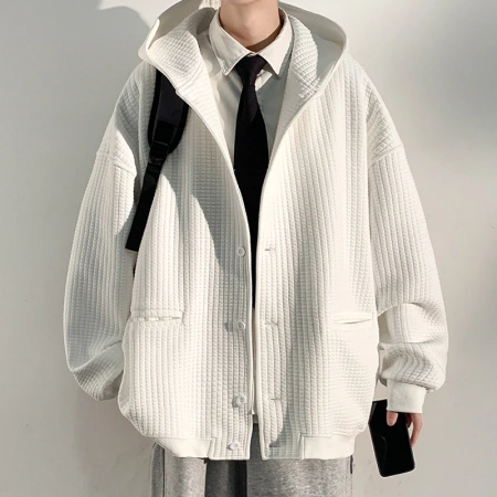 Waffle cardigan hoodie men's Spring and autumn trendy brand, cool and stylish hooded jacket, high street heavyweight oversized jacket Waffle cardigan hoodie men's Spring and autumn trendy brand, cool and stylish hooded jacket, high street heavyweight oversized jacket